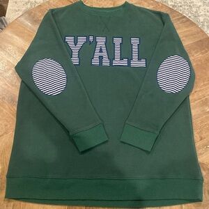 Marleylilly Green “Y’all” Sweatshirt Stripe Letters + Elbow Patches [L-XL]